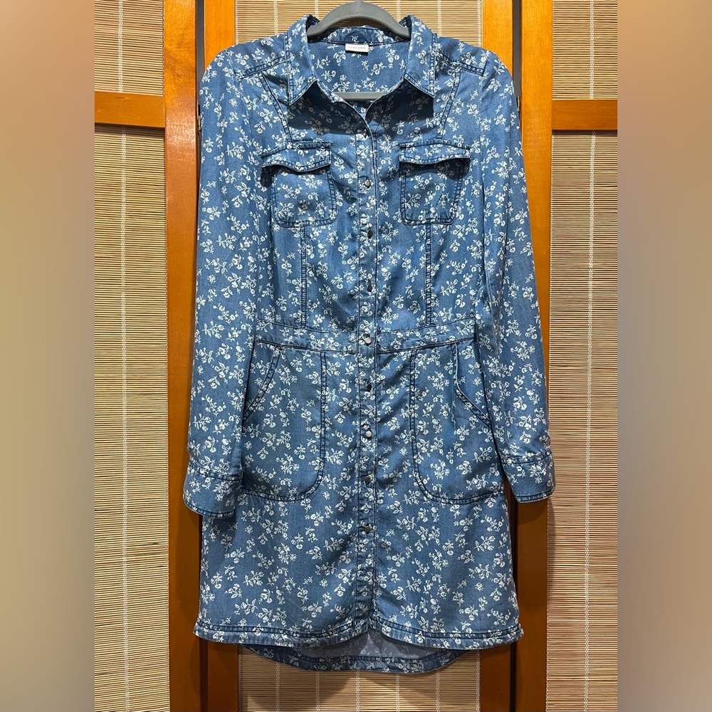 Lascana for Venus blue & white floral chambray shirt dress, size 2